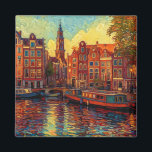 Íman Canal Amsterdã guarda estilo van Gogh<br><div class="desc">uma bela pintura,  ao estilo de van Gogh,  das casas de canal e barcos domésticos em Amsterdã</div>