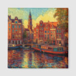 Íman Canal Amsterdã guarda estilo van Gogh<br><div class="desc">uma bela pintura,  ao estilo de van Gogh,  das casas de canal e barcos domésticos em Amsterdã</div>