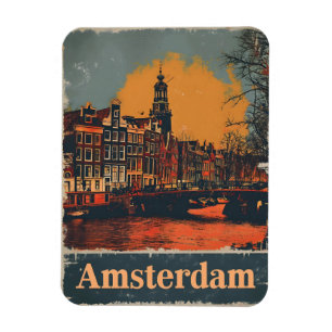 Íman Canal Charm: Cartão postal Vintage Amsterdam