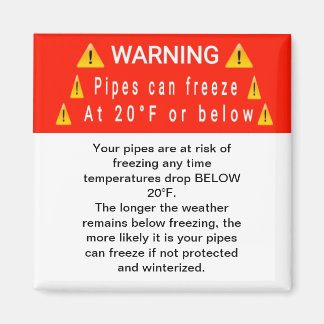 Íman Canalizações congeladas no ímã de aviso temporário