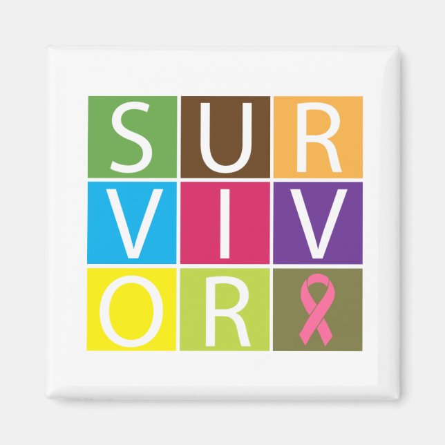 Íman Cancer da mama do Azulejo do sobrevivente de cânce (Frente)