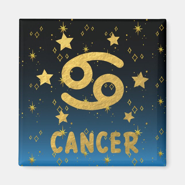 Íman Cancer Zodiac Azul e Dourado Magnet (Frente)