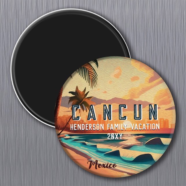 Íman Cancún México Palm Tree Sunset Viagem Souvenir (Criador carregado)