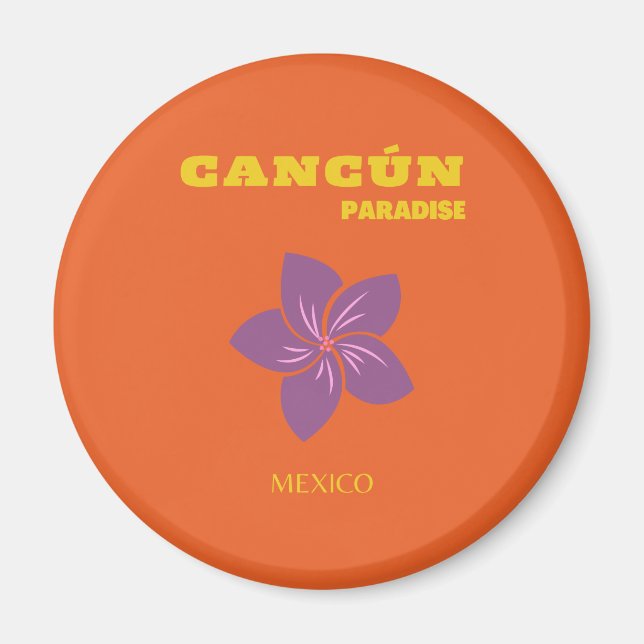 Íman Cancun, México, Viagem, Arte Tropical, Laranja (Frente)