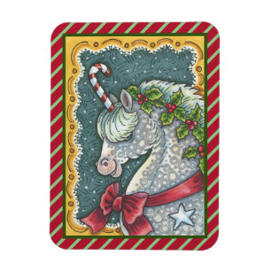 ÍMAN CANDY CANE CHRISTMAS UNICORN, HORSE PONY MAGNET
