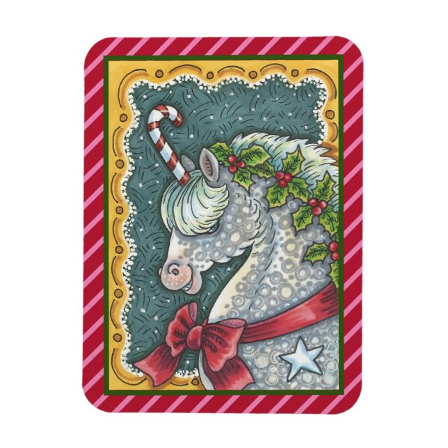 ÍMAN  CANDY CANE CHRISTMAS UNICORN, HORSE PONY MAGNET (Vertical)
