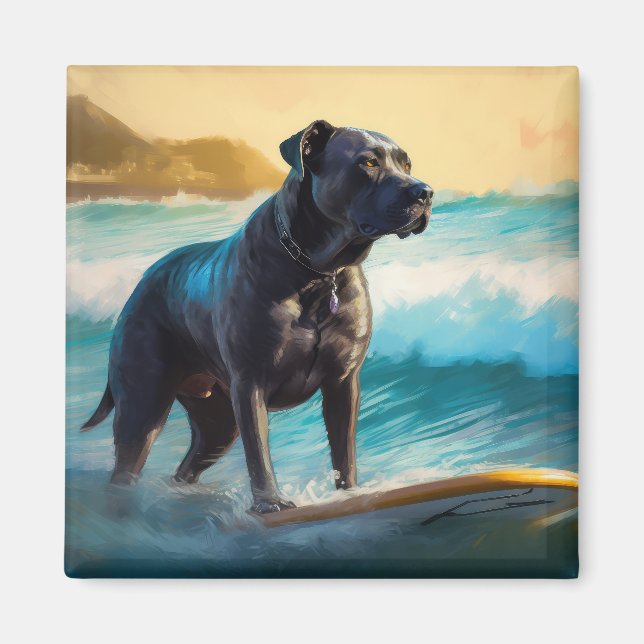 Íman Cane Corso Beach Surfing Painting (Frente)
