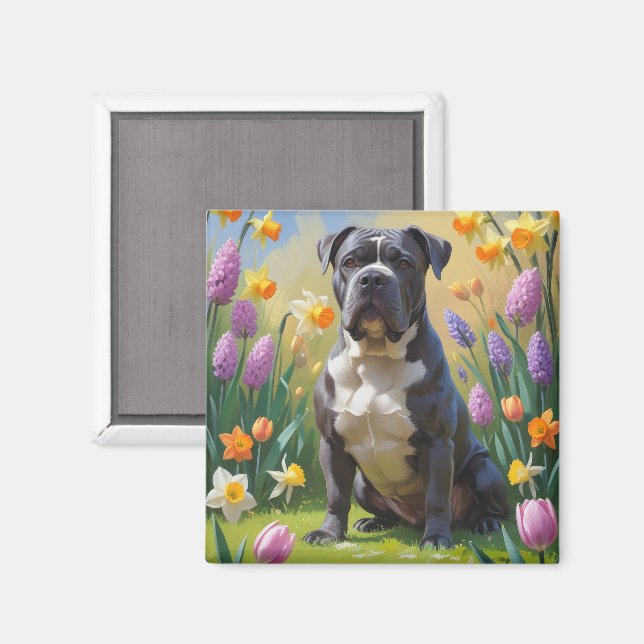 Íman Cane Corso Cachorro Flores de Primavera Pintura (Front/Back)