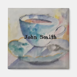 Íman Caneca de café colorida com aquarela com pires