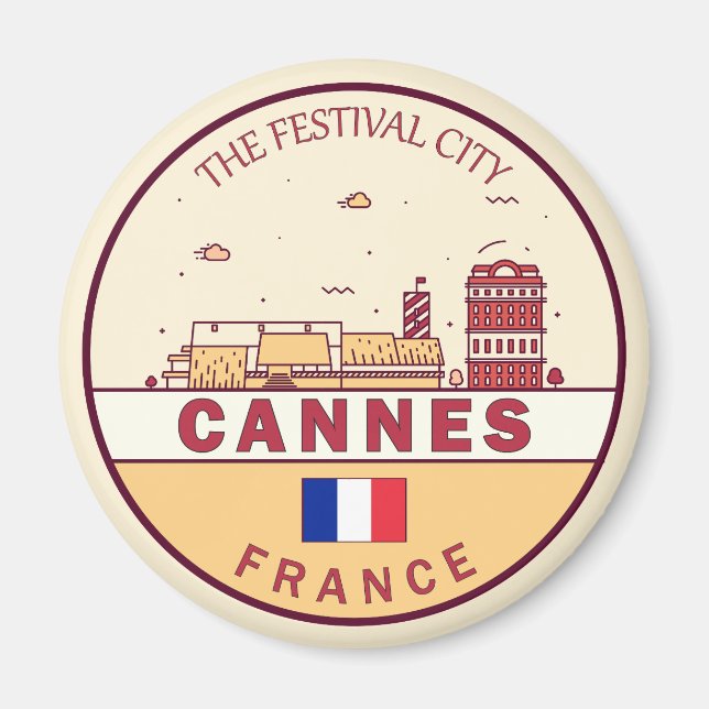 Íman Cannes France City Skyline Emblem (Frente)