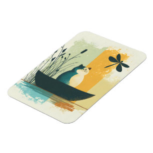 Íman Canoa Branca de Gatos Abstrato do Lago Chubby, Min