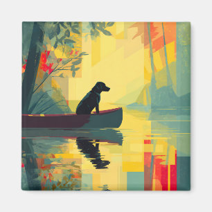Íman Canoa Labrador Preto Minimalista Natureza