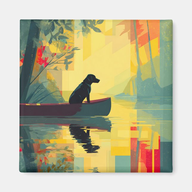 Íman Canoa Labrador Preto Minimalista Natureza (Frente)