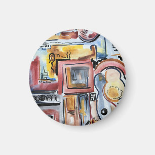 Íman Cantando Na Cozinha-Arte Abstrata em Aquarela