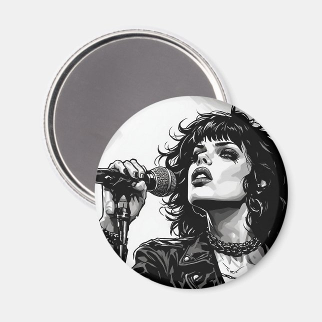 Íman Cantora de Goth Punk Estilo de Arte Gráfico Retro (Front/Back)