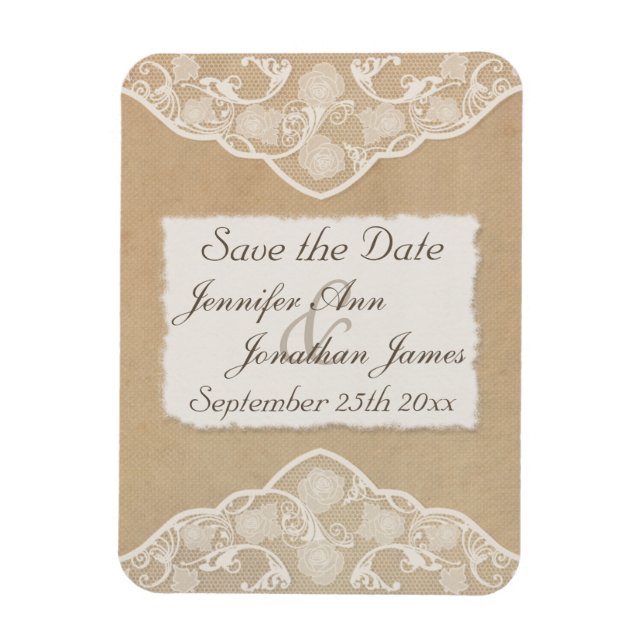 Íman Canvas, Papel e Lace Olhar Salvar a Data (Vertical)