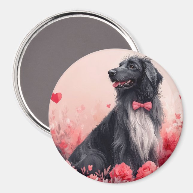 Íman Cão Afegão com Rosas - Dia dos Namorados  (Front/Back)