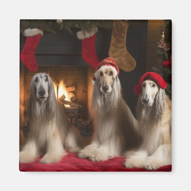 Íman Cão Afegão junto à Lareira Natal (Frente)