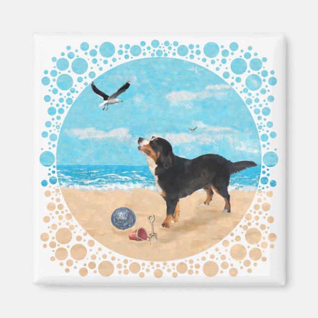 Íman Cão Bernês na Praia (Frente)