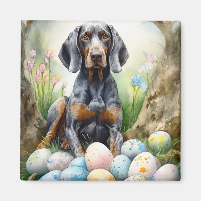 Íman Cão Bluetick Coonhound com Feriado de Ovos de Pásc (Frente)