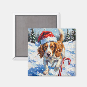 Íman Cão Brittany Spaniel Apontando para Doce de Natal