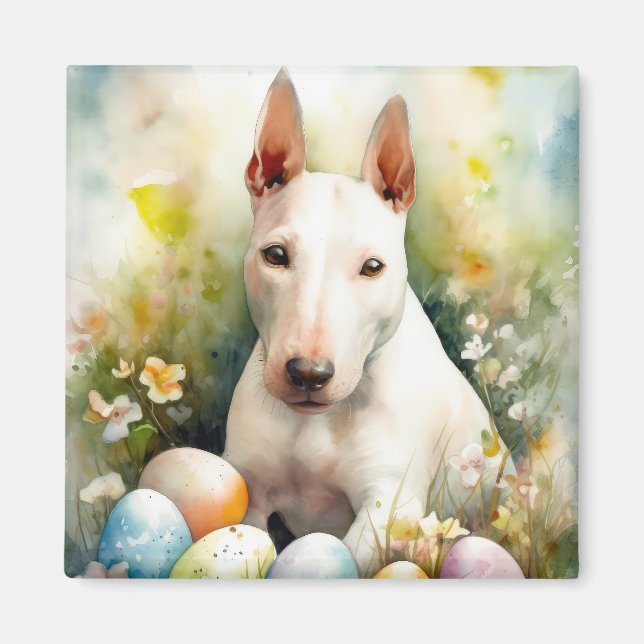 Íman Cão Bull Terrier com Ovos da Páscoa Feriado (Frente)