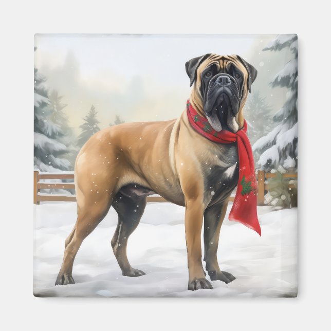 Íman Cão Bullmastiff na Neve Natal (Frente)