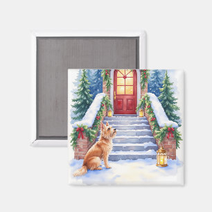 Íman Cão Cesky Terrier Escada Nevada Arte de Natal