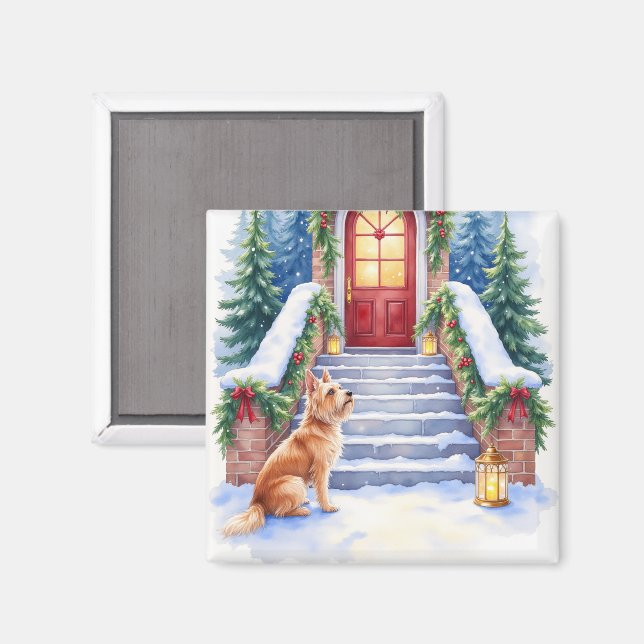 Íman Cão Cesky Terrier Escada Nevada Arte de Natal (Front/Back)