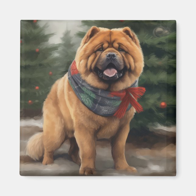 Íman Cão Chow Chow na Neve Natal (Frente)