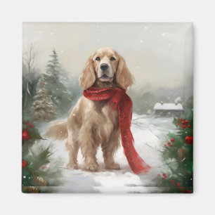 Íman Cão Cocker Spaniel na Neve Natal