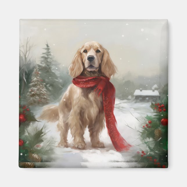 Íman Cão Cocker Spaniel na Neve Natal (Frente)