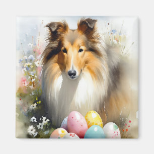 Íman Cão Collie Áspero com Férias de Ovos de Páscoa