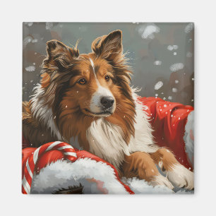 Íman Cão Collie Áspero Festa de Natal