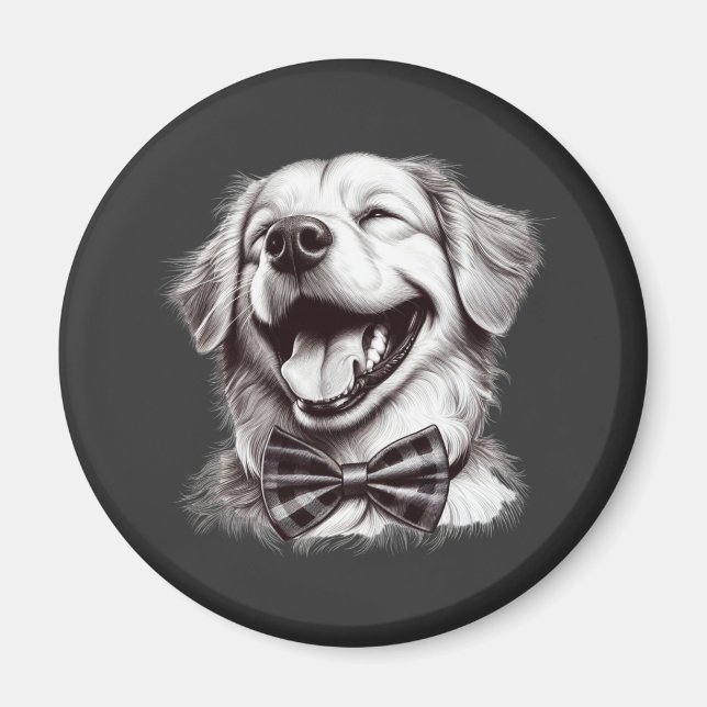 Íman cão com arco de gravata rindo (Frente)