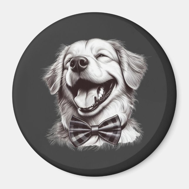 Íman cão com arco de gravata rindo (Frente)