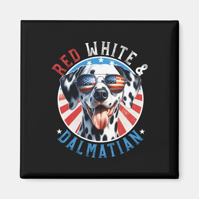 Íman Cão Dalmático 4 De Julho Vermelho Branco E Amantes (Frente)