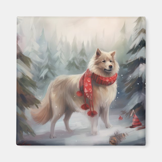 Íman Cão de Lappund, finlandês, no Natal da neve (Frente)