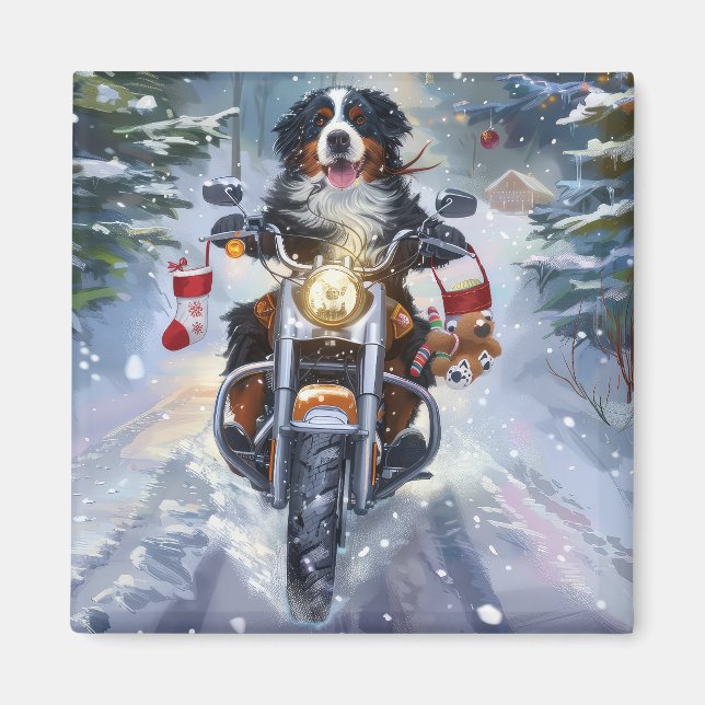 Íman Cão de Montanha Bernês Pilotando Motocicleta Natal (Frente)