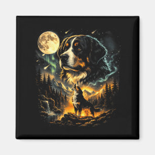 Íman Cão de montanha Bernês uivando lua retrô 90s cacho