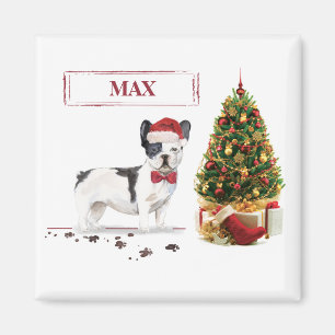 Íman Cão de Natal do Buldogue Negro e Branco