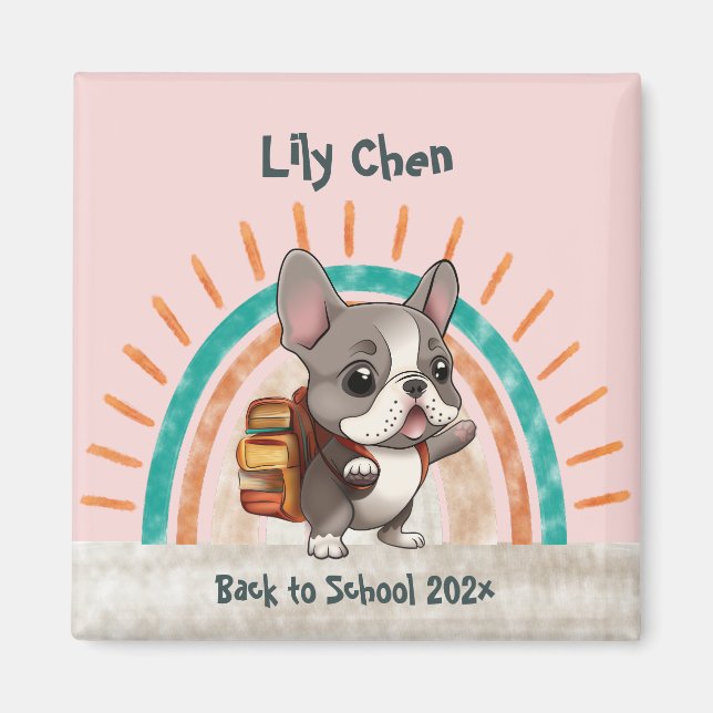 Íman Cão-de-ouro francês bonito de volta ao arco-íris d (Frente)