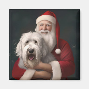 Íman Cão de Ovelha do Inglês Antigo com Natal Festivo d