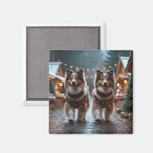 Íman Cão de Pastoreio de Shetland Natal Neve Férias