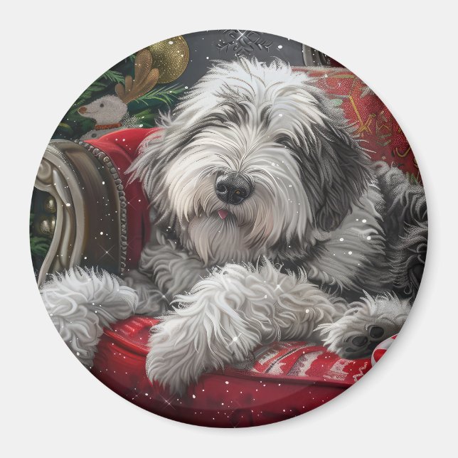 Íman Cão de Pastoreio Inglês Antigo Festa de Natal (Frente)