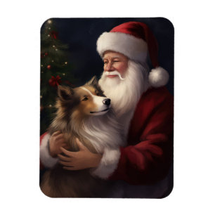 Íman Cão de Pastoreio Shetland Papai Noel Natal Festivo