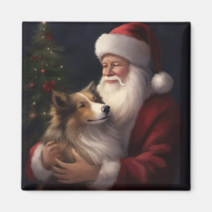Íman Cão de Pastoreio Shetland Papai Noel Natal Festivo