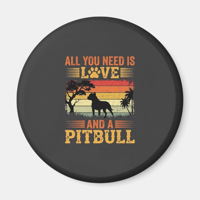 Íman Cão do Amor Pitbull Pôr do Sol Retrô (Frente)