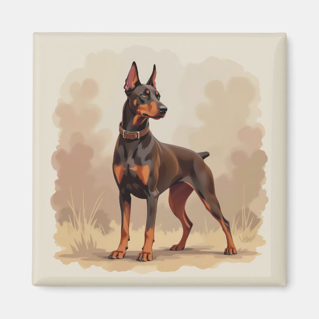 Íman Cão Doberman Pinscher Marrom Ferrugem Vermelho (Frente)