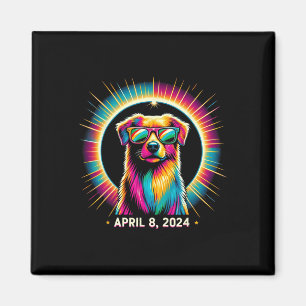 Íman Cão Eclipse Solar 2024 Vestindo Vidro Eclipse Sola